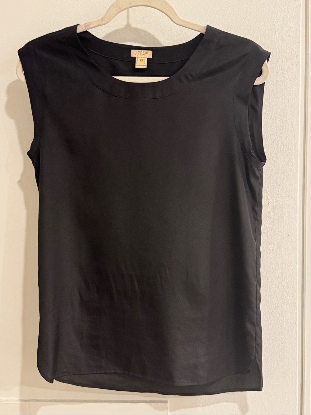 J. Crew Black Satin Cap-Sleeve Blouse XS